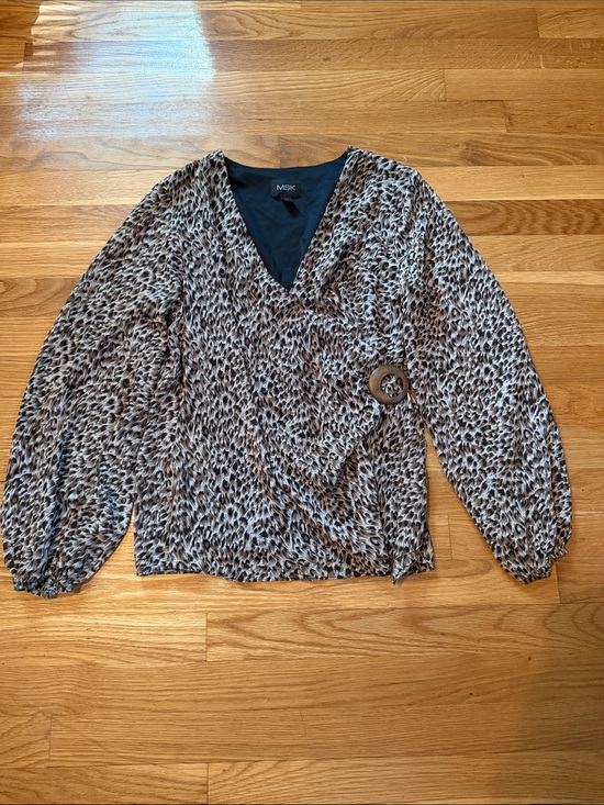 MSK Tops - MSK Leopard Print Wrap Top - Taupe and Black